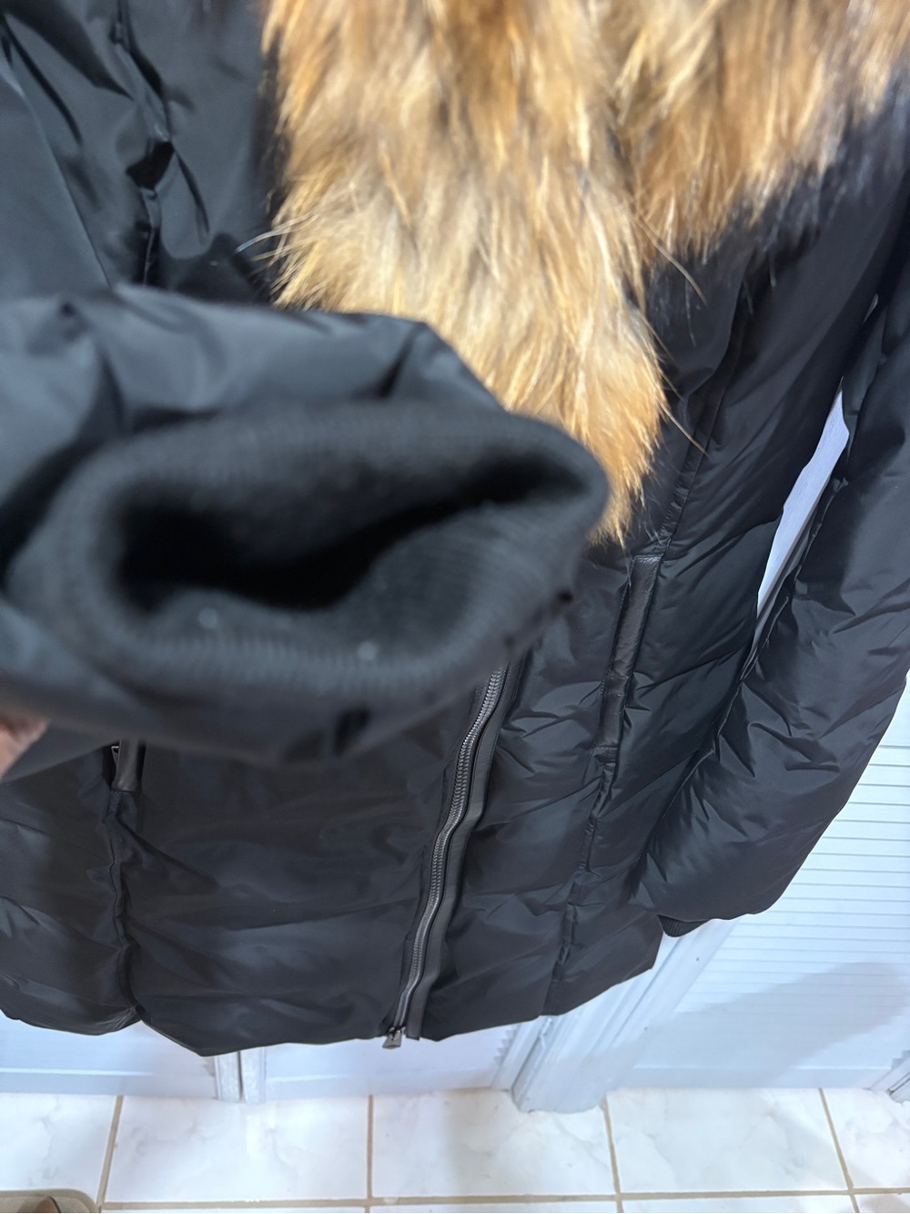 Mackage Black Puffer Coat with Golden Brown Faux Fur Trim - Picture 11 of 17